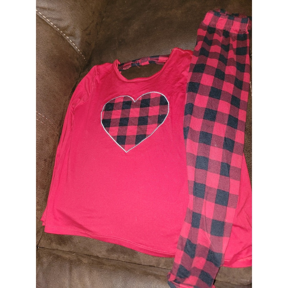 Btween holiday Christmas red buffalo plaid outfit top‎ leggings size 10
